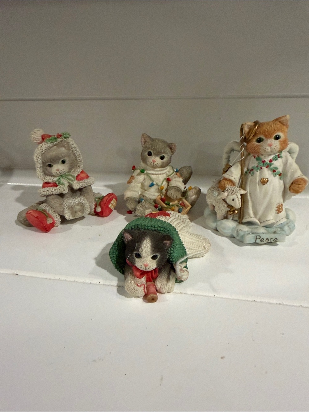 Vintage Calico Kittens Holiday Cat Figurine Set of four